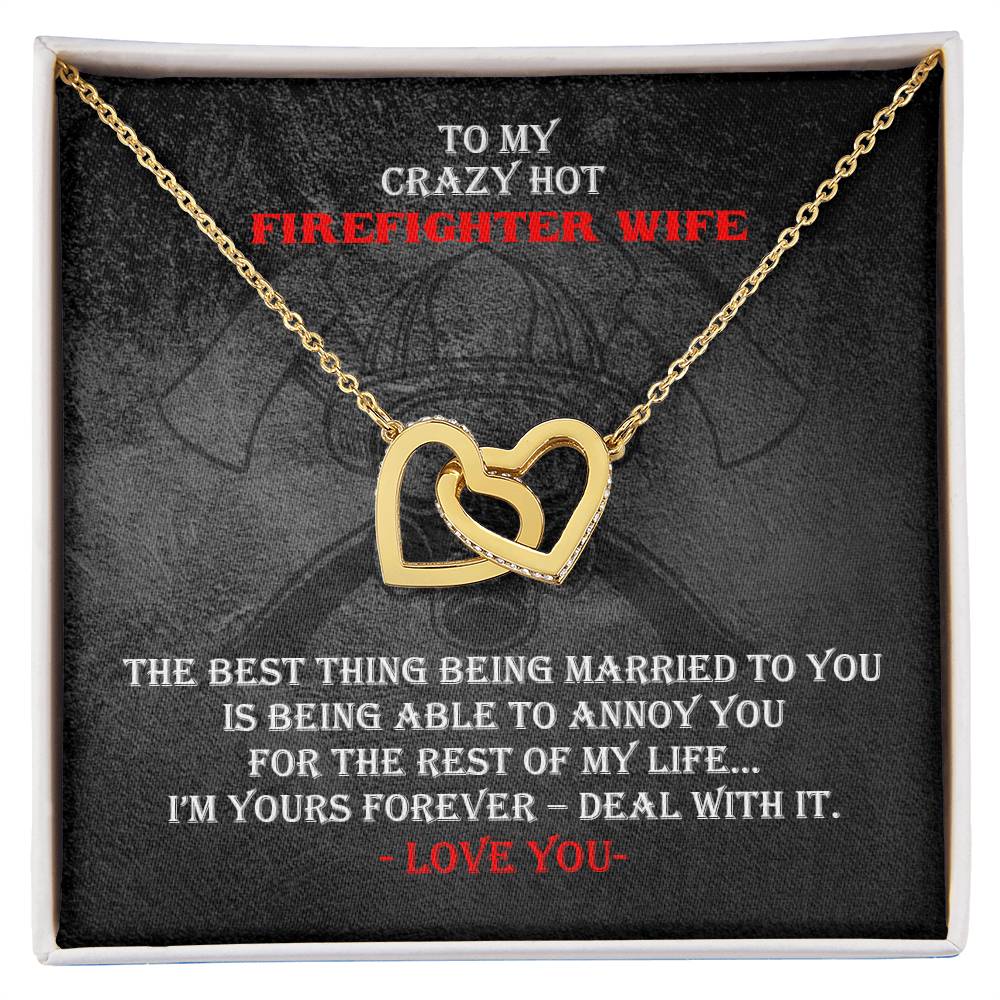 Crazy Hot Firefighter Wife Necklace Gift Interlocking Hearts Necklace