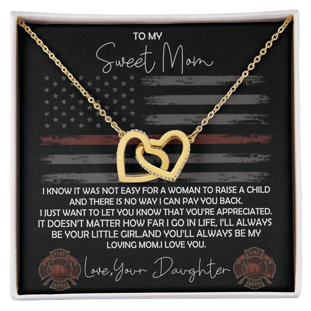Firefighter Mom Necklace From Daughter - Fire Mom Gift From Daughter Interlocking Hearts Necklace
