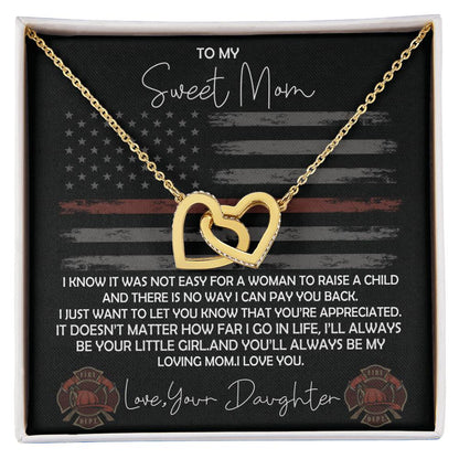 Firefighter Mom Necklace From Daughter - Fire Mom Gift From Daughter Interlocking Hearts Necklace