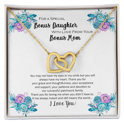 Bonus Daughter From Bonus Mom No Dna But You Have My Heart Interlocking Hearts Necklace
