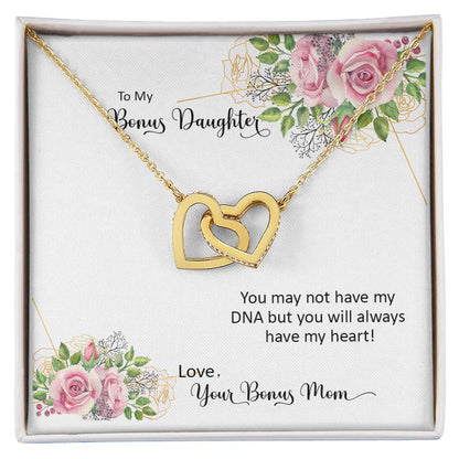 Bonus Daughter From Bonus Mom No Dna But You Have My Heart Interlocking Hearts Necklace