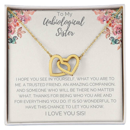 Unbiological Sister Necklace - White Interlocking Hearts Necklace