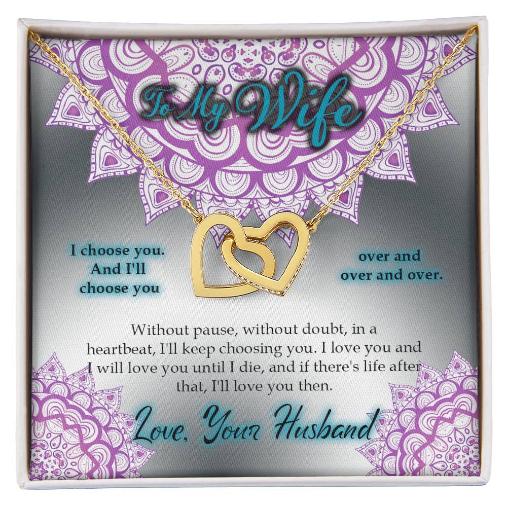 To My Wife I Choose You Two Hearts Embellished With Cubic Zirconia Stones Interlocked Together Interlocking Hearts Necklace