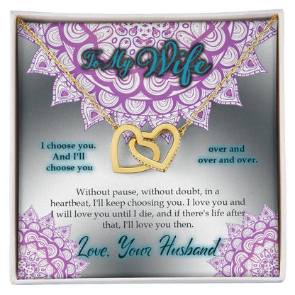 To My Wife I Choose You Two Hearts Embellished With Cubic Zirconia Stones Interlocked Together Interlocking Hearts Necklace