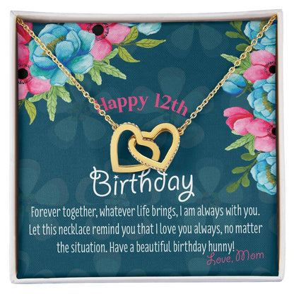 12Th Birthday Gift To Daughter From Mom Heart Birthday Necklace Daughter Turning 12 Gift From Mother Interlocking Hearts Necklace
