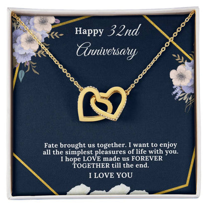 32 Year Anniversary Gift For Wife 32 Years Together For 32Nd Anniversary Anniversary Gift For Anniversary For Her Two Hearts Necklace Interlocking Hearts Necklace
