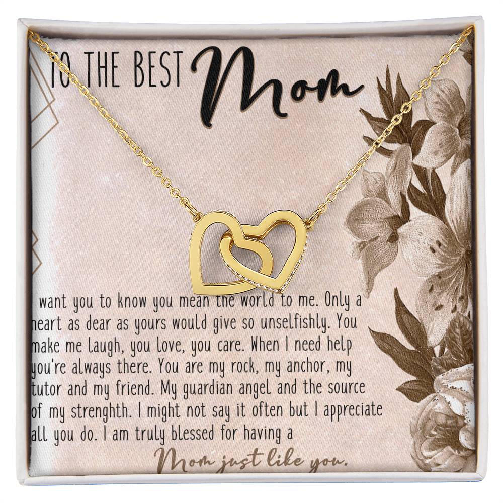 To The Best Mom Interlocking Hearts Necklace Message Card