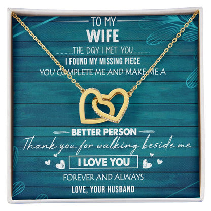 To My Wife Interlocking Hearts Necklace Message Card