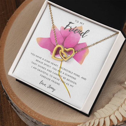 Friend Necklace - Pink Rose Interlocking Hearts Necklace