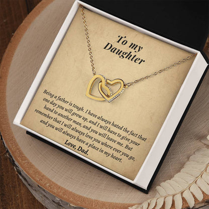 Gift For Daughter From Dad - I Will Always Love You Where Ever You Go Interlocking Hearts Necklace