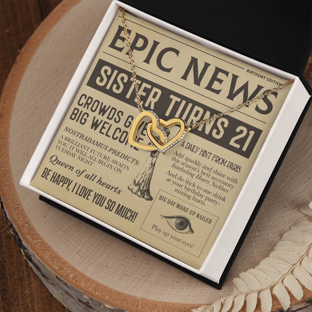 21St Birthday Gift Necklace Birthday Gift For Sister With Unique Message Card Interlocking Hearts Necklace