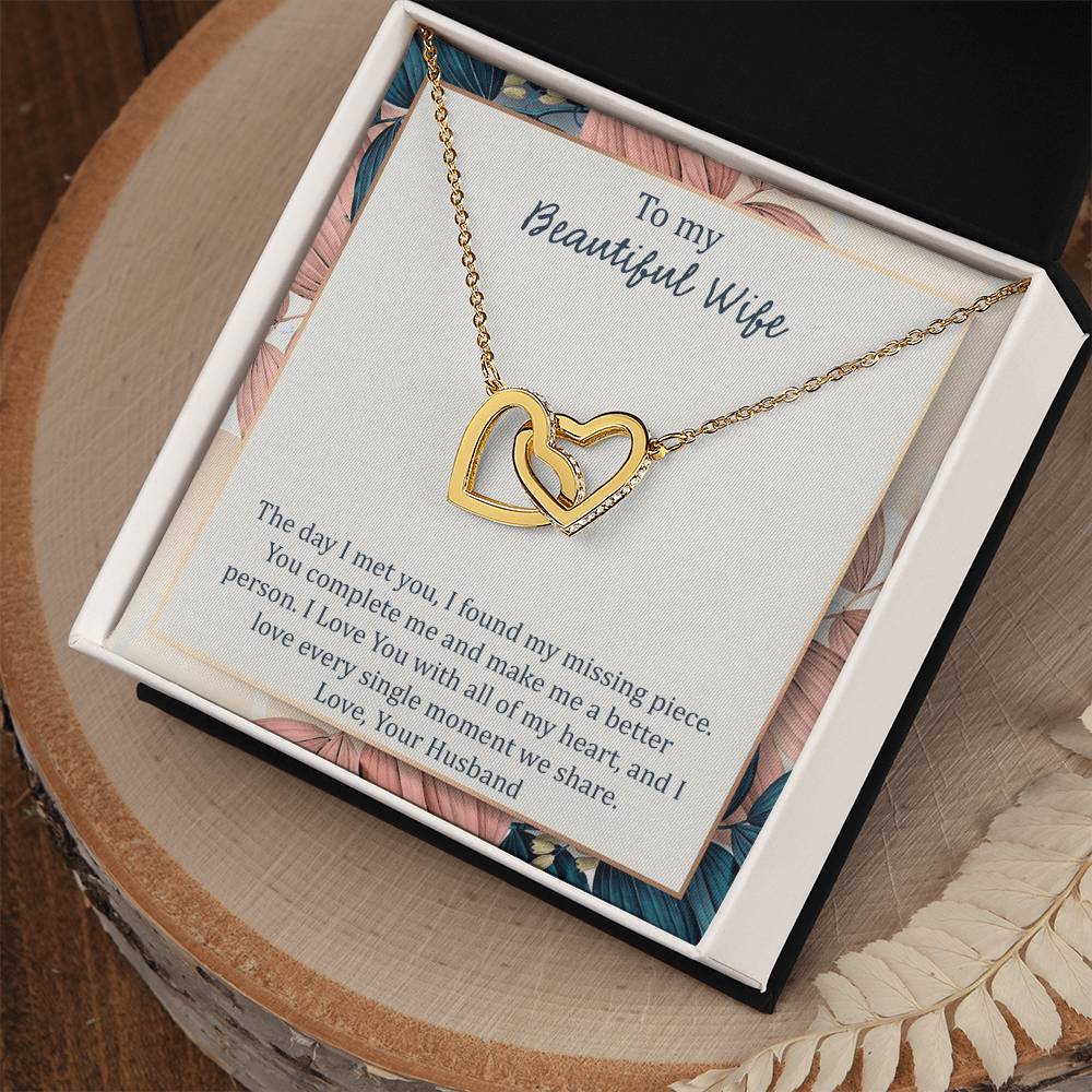 To My Wife The Day I Met You - Leaf Interlocking Hearts Necklace