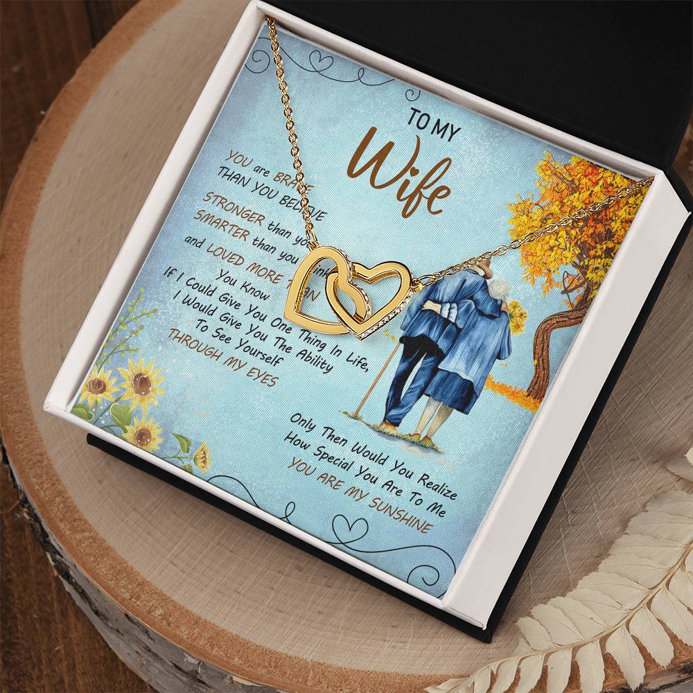 To My Wife You'Re My Sunshine Interlocking Love Necklace Mother'S Day Message Card From Husband Interlocking Hearts Necklace