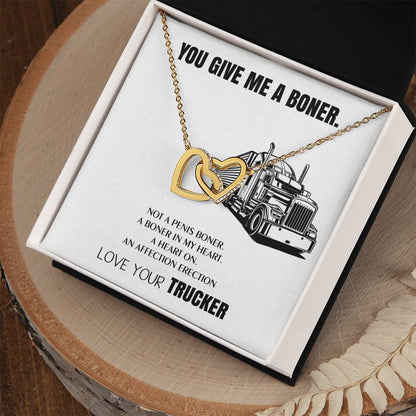 Truck Driver Wife Gifts You Give Me A Boner Truck Driver Wife Necklace Trucker Love For Soulmate Interlocking Hearts Necklace