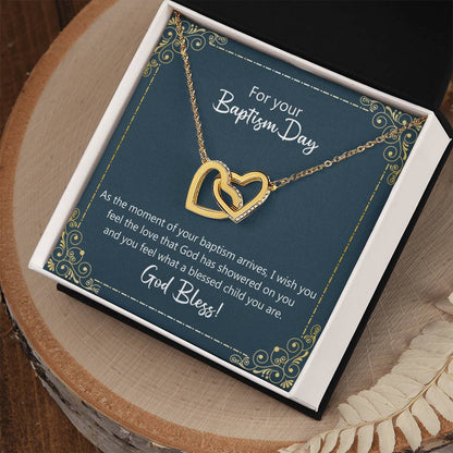 Baptism Gift Necklace - I Wish You Feel The Love Of God Interlocking Hearts Necklace
