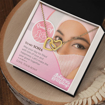 Birthday Gift For Her - Queen Of 18 Necklace Interlocking Hearts Necklace