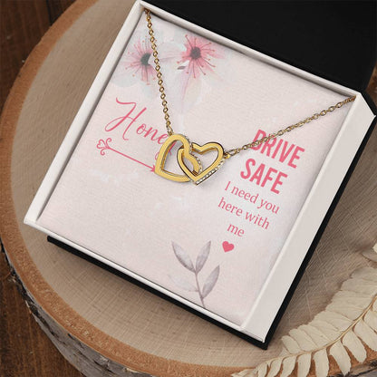Drive Safe I Need You Here With Me Interlocking Hearts Necklace