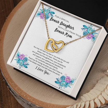 Bonus Daughter From Bonus Mom No Dna But You Have My Heart Interlocking Hearts Necklace