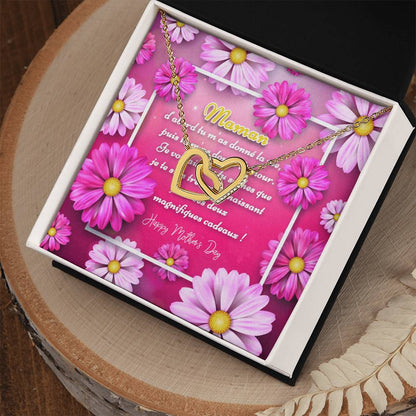 Collier Deux Cœurs Cadeau Pour Fête Des Mères Je T'Aime Maman Interlocking Hearts Necklace