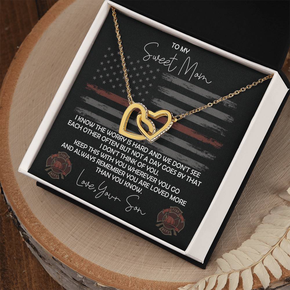 Firefighter Mom Necklace - Firefighter Mom Mother'S Day Gift From Son Interlocking Hearts Necklace