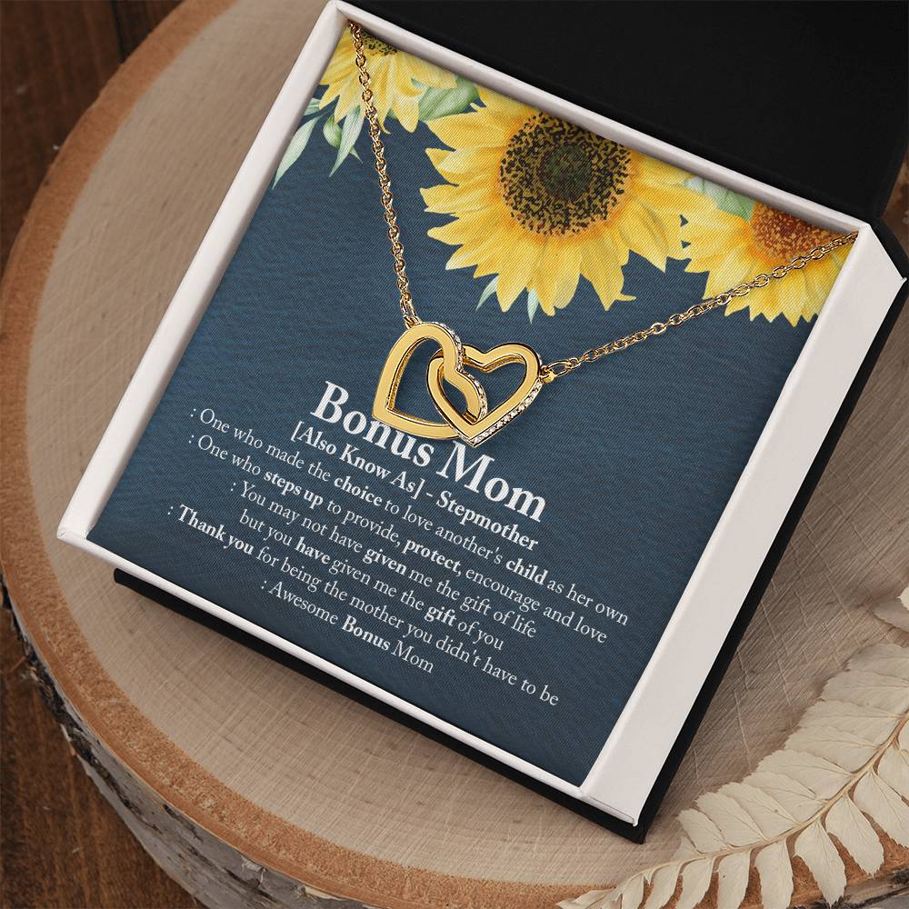 Awesome Bonus Mom - Interlocking Heart Necklace Interlocking Hearts Necklace