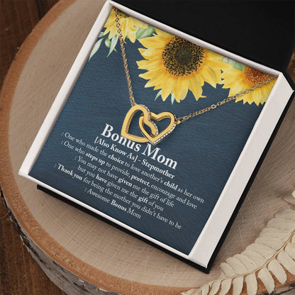 Awesome Bonus Mom - Interlocking Heart Necklace Interlocking Hearts Necklace
