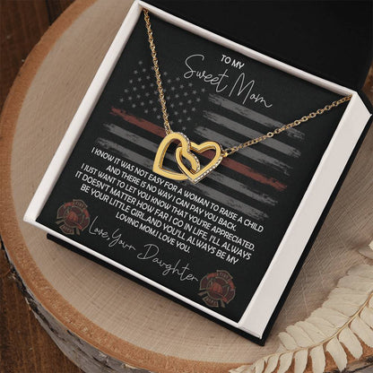 Firefighter Mom Necklace From Daughter - Fire Mom Gift From Daughter Interlocking Hearts Necklace