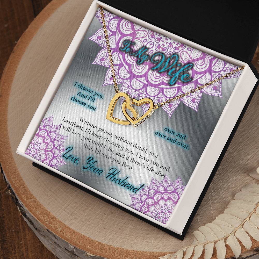 To My Wife I Choose You Two Hearts Embellished With Cubic Zirconia Stones Interlocked Together Interlocking Hearts Necklace