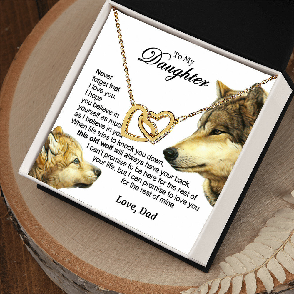 For Your Daughter - This Old Wolf Will Always Have Your Back Interlocking Hearts Necklace