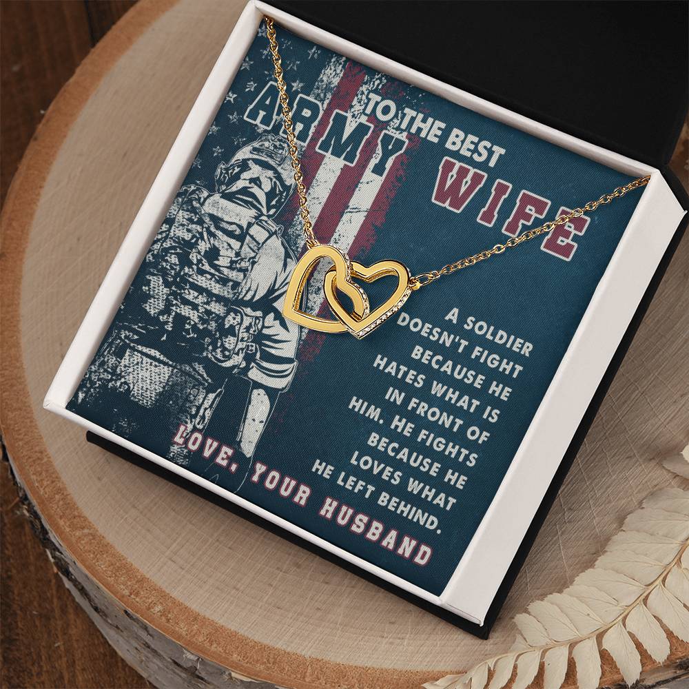 Two Heart Necklace To My Best Army Wife Amazing Gift From Husband Independence Gift Army Soldier Gift Pride Of Usa Love My Country Interlocking Hearts Necklace