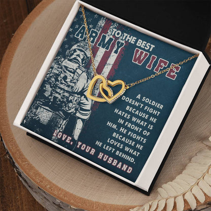 Two Heart Necklace To My Best Army Wife Amazing Gift From Husband Independence Gift Army Soldier Gift Pride Of Usa Love My Country Interlocking Hearts Necklace