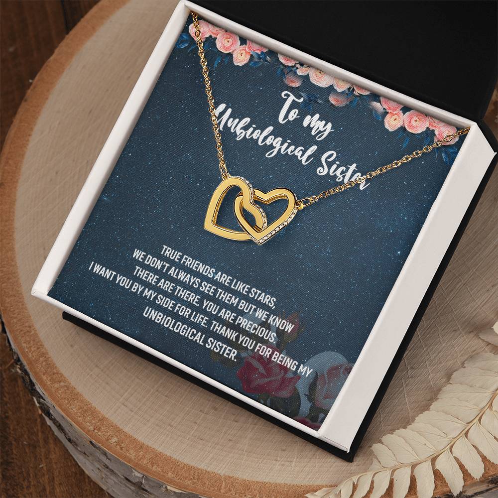 Unbiological Sister Gift Interlocking Hearts Necklace