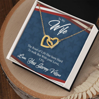 To My Wife-With Your Life I Fly-Interlocking Necklace Interlocking Hearts Necklace