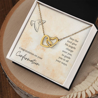 Congratulation On Your Confirmation - May The Lord Give His Angels Charge Over You To Guide You In All Your Ways - Necklace Interlocking Hearts Necklace