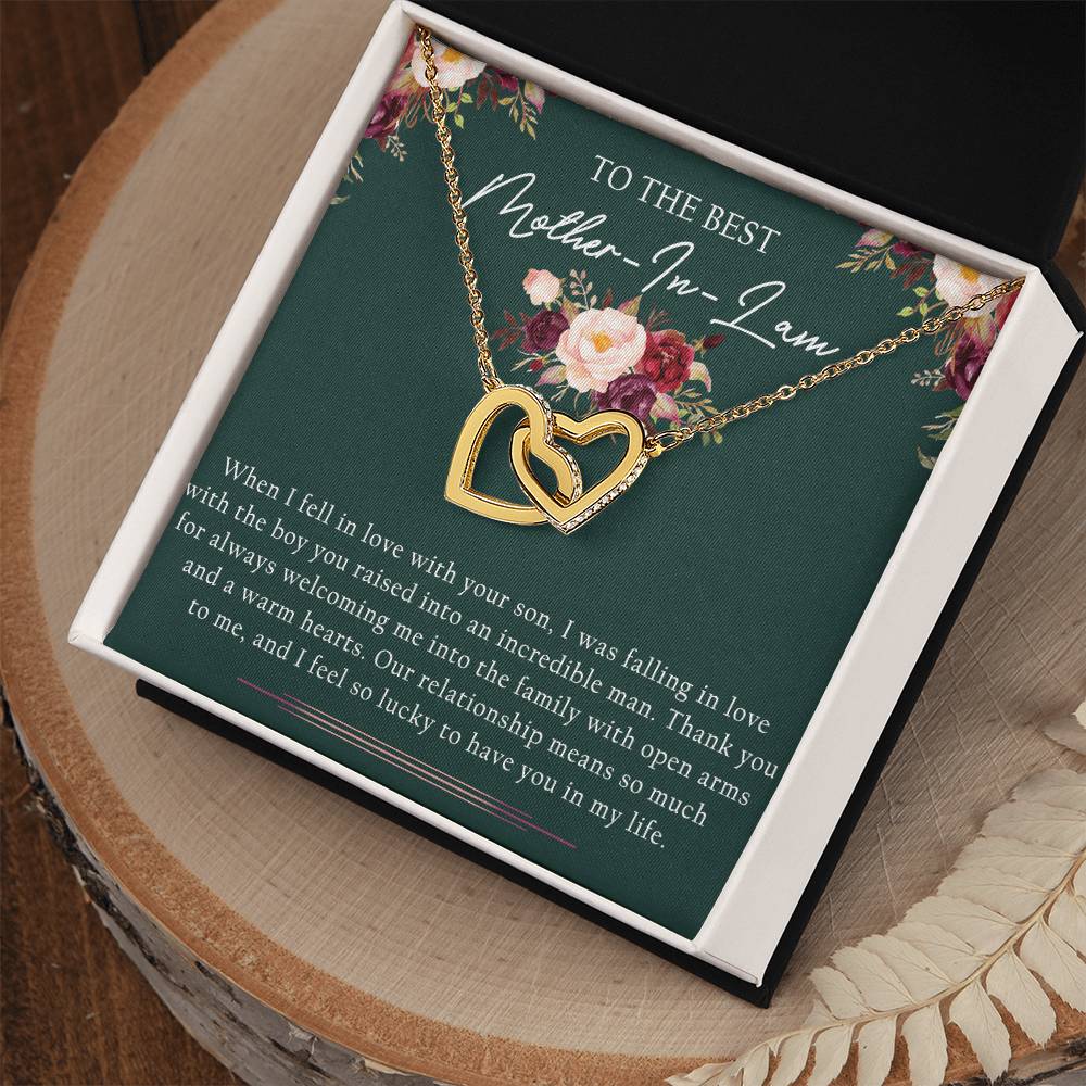 To The Best Mother-In-Law Interlocking Hearts Necklace Message Card