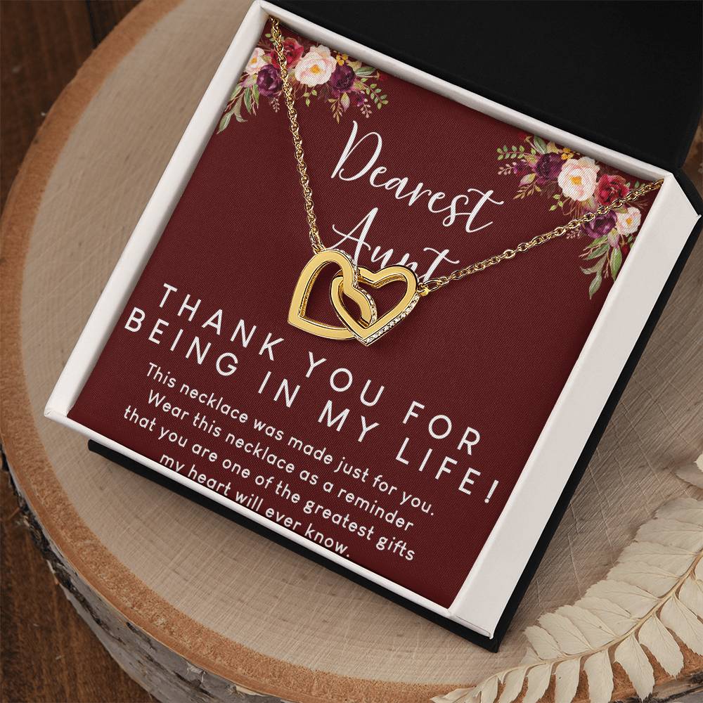 Dearest Aunt Interlocking Hearts Necklace Message Card