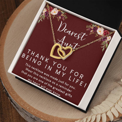 Dearest Aunt Interlocking Hearts Necklace Message Card