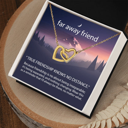 True Friendship Knows No Distance Interlocking Hearts Necklace