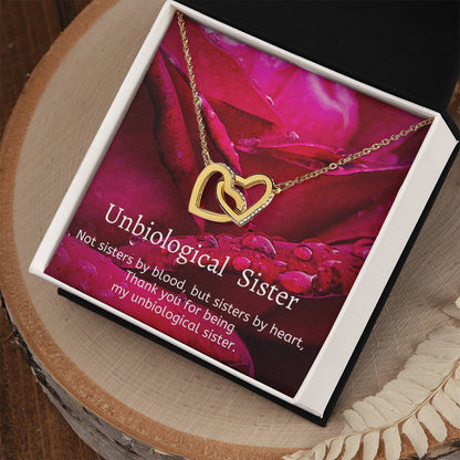 Unbiological Sister - Not Sisters By Blood But Sisters By Heart Interlocking Hearts Necklace