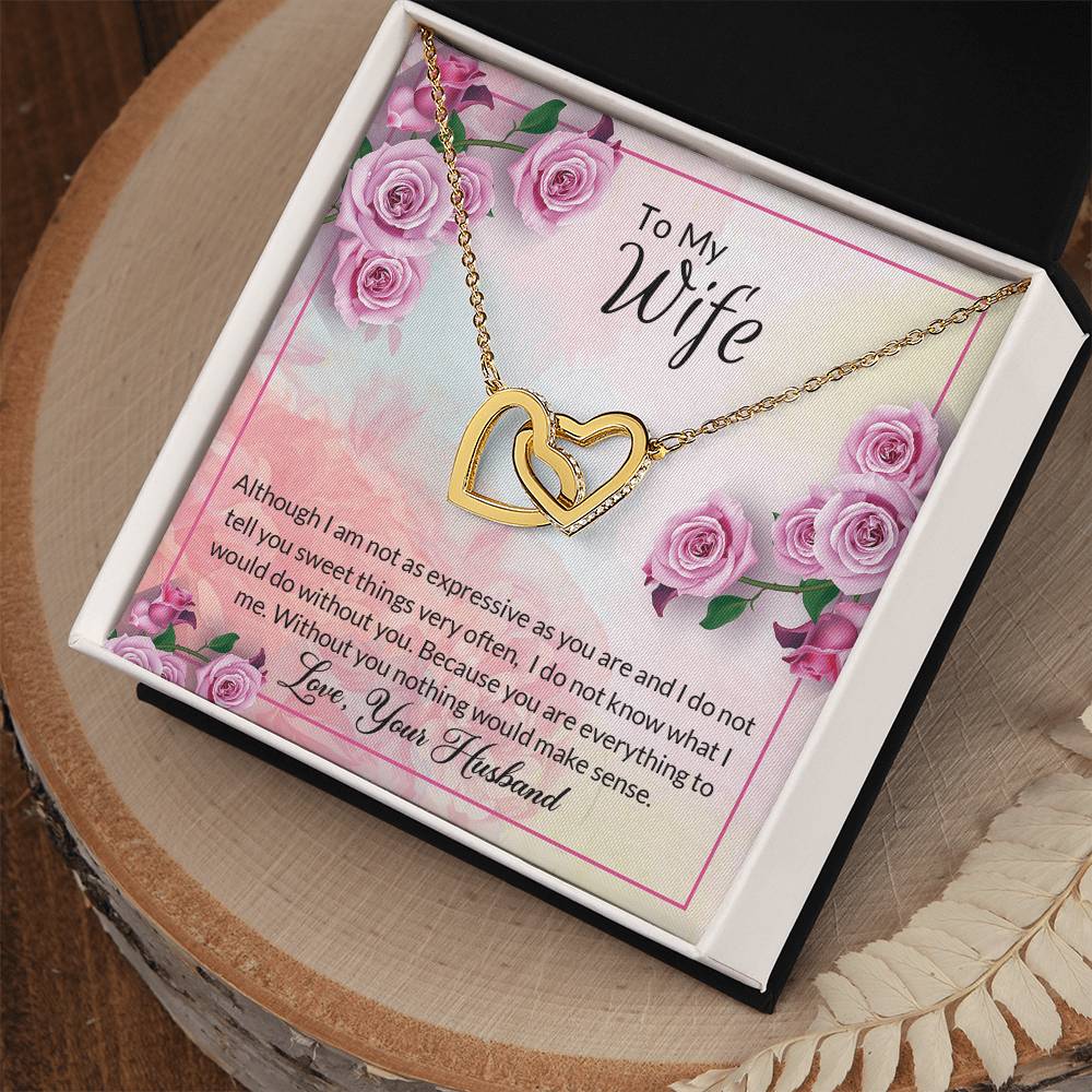 Two Hearts Beat As One Message Card Necklace Interlocking Hearts Necklace