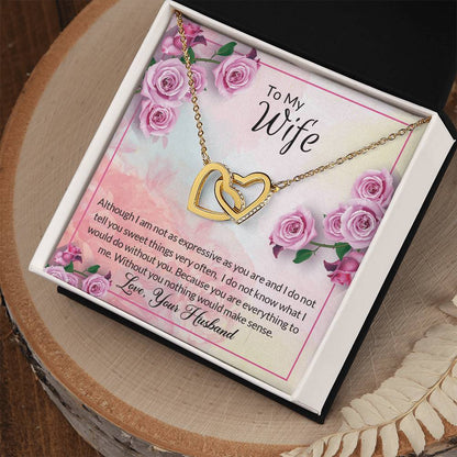 Two Hearts Beat As One Message Card Necklace Interlocking Hearts Necklace