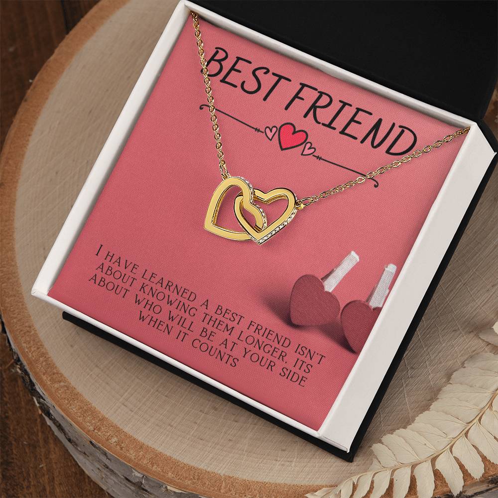 Best Friend Rememberable Quote Box Interlocking Hearts Necklace