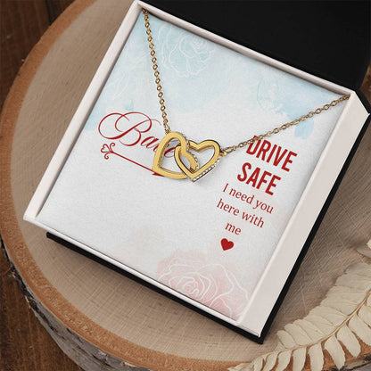 Babe - Drive Safe I Need You Here With Me - Interlocking Heart Necklace Interlocking Hearts Necklace