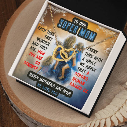 To Our Mom Super Mom Interlocking Hearts Necklace
