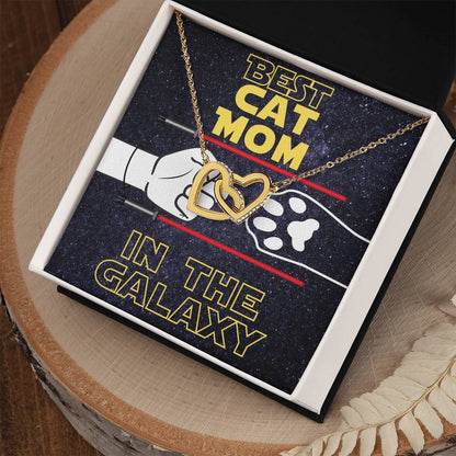 Best Cat Mom In The Galaxy Hearts Interlocked Necklace Cat Owner Jewelry Gift For Cat Lover Gift To Cat Mom Necklace From Cat Interlocking Hearts Necklace