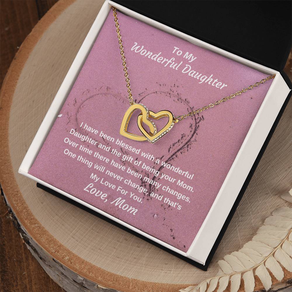 To My Wonderful Daughter Never Ending Love Personalized Pendant Necklace Gift Interlocking Hearts Necklace