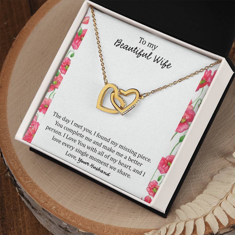 To My Wife The Day I Met You - Floral Interlocking Hearts Necklace
