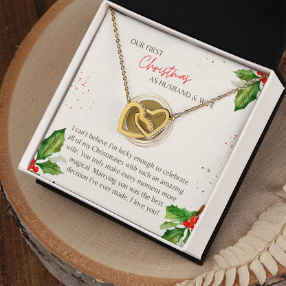 First Christmas Husband & Wife Interlocking Hearts Necklace Cream Holly