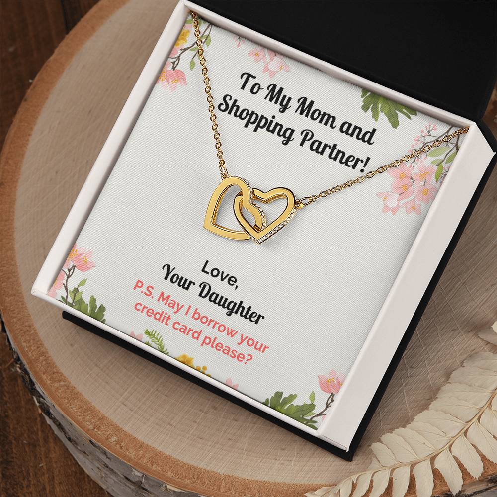 Funny Daughter'S Message Card With Necklace For Mom Interlocking Hearts Necklace