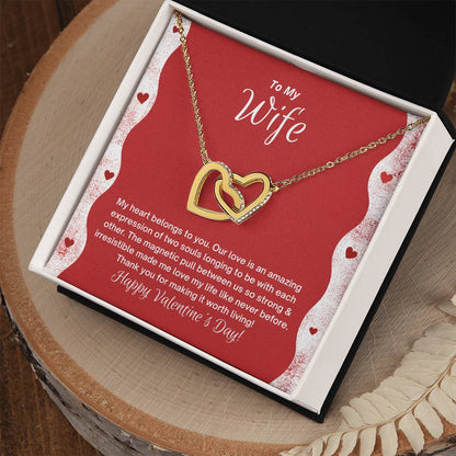 To My Wife - My Heart Belongs To You - Happy Valentine'S Day Interlocking Hearts Necklace